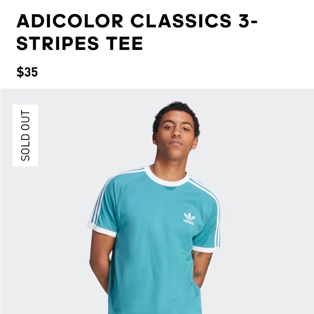 NWOT men’s XL adicolor classics 3 striped tee in teal